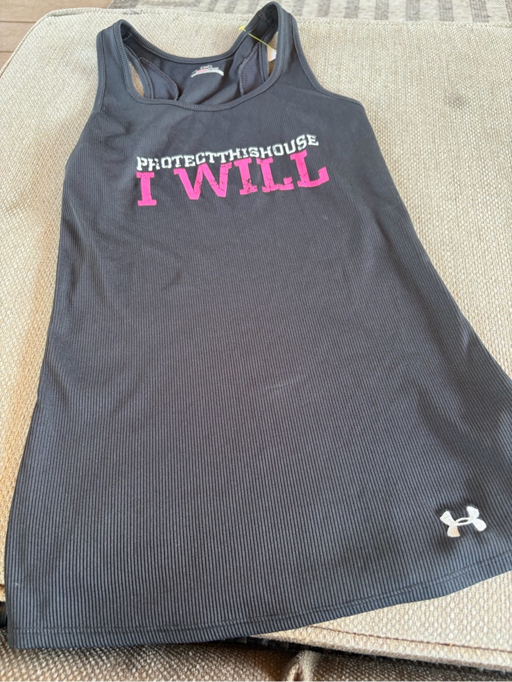 Under Armour ribbed Black Tank Top with Pink "I WILL" Graphic- small